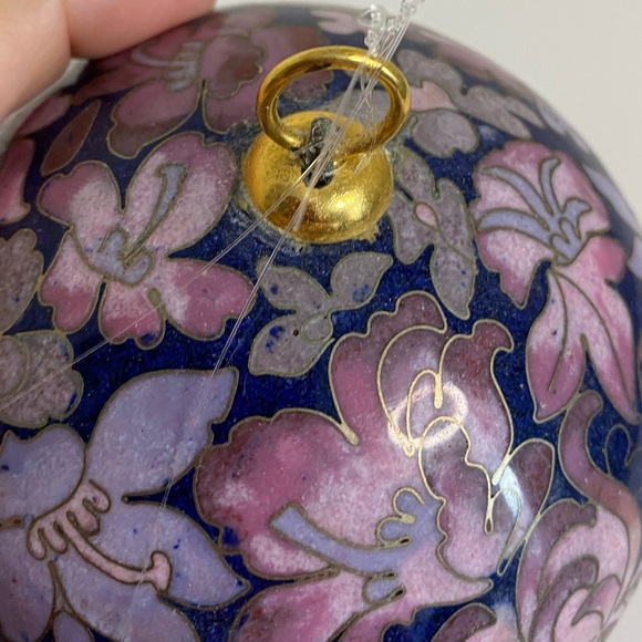 EUC Vtg Cloisonne Floral Ball Purple Blue Pink Gold Christmas Collectible - Picture 7 of 8